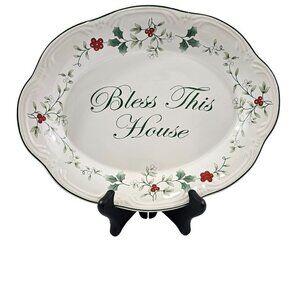 Pfaltzgraff Winterberry Oval Ceramic BLESS THIS HOUSE Holly Platter Plate